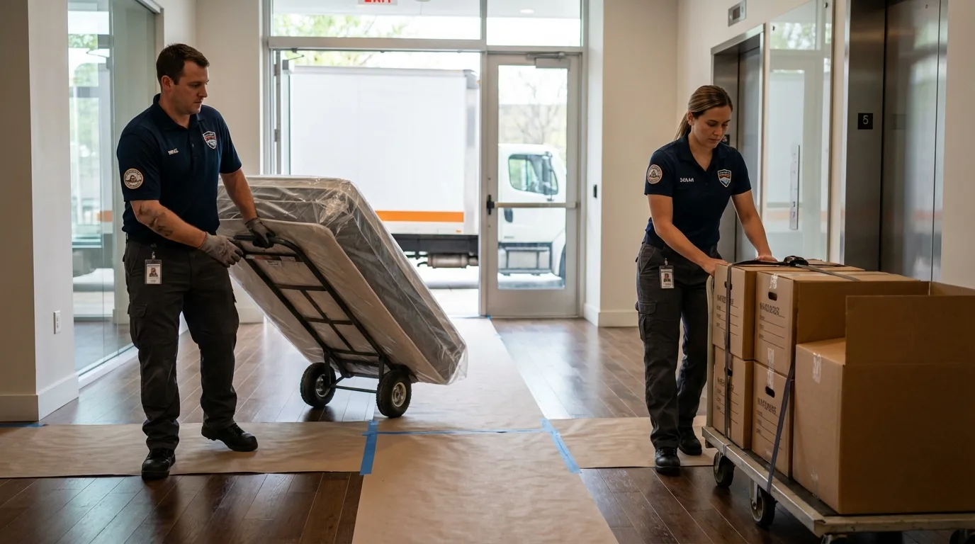 Professional apartment movers loading elevator in Uncasville, CT