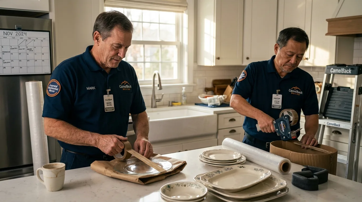 Professional crew packing kitchen dishware in Uncasville, CT